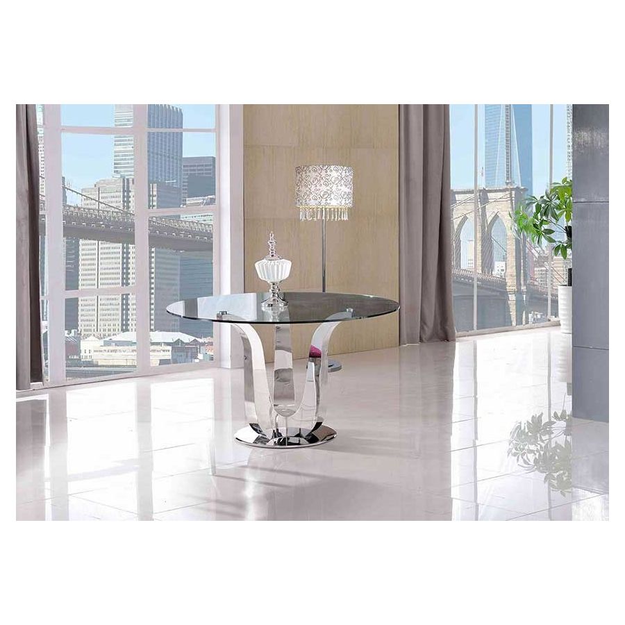 Naples Round Glass Dining Table & 4 Rita Black Leather Chairs