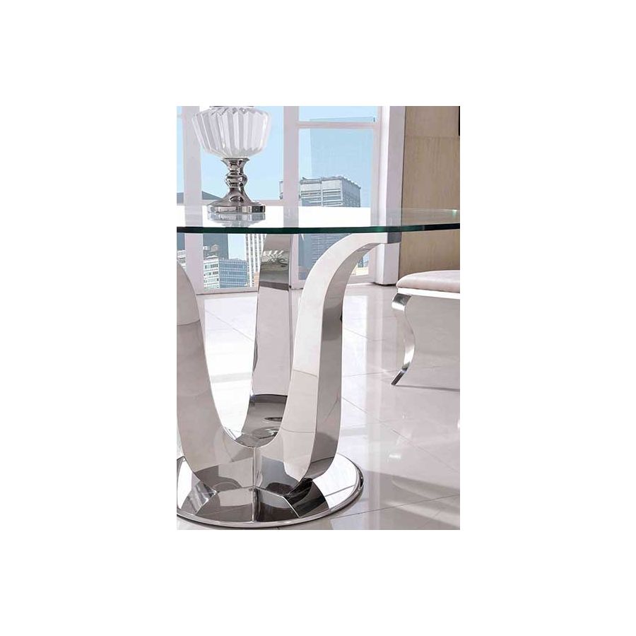 Naples Round Glass Dining Table & 4 Rita Black Leather Chairs