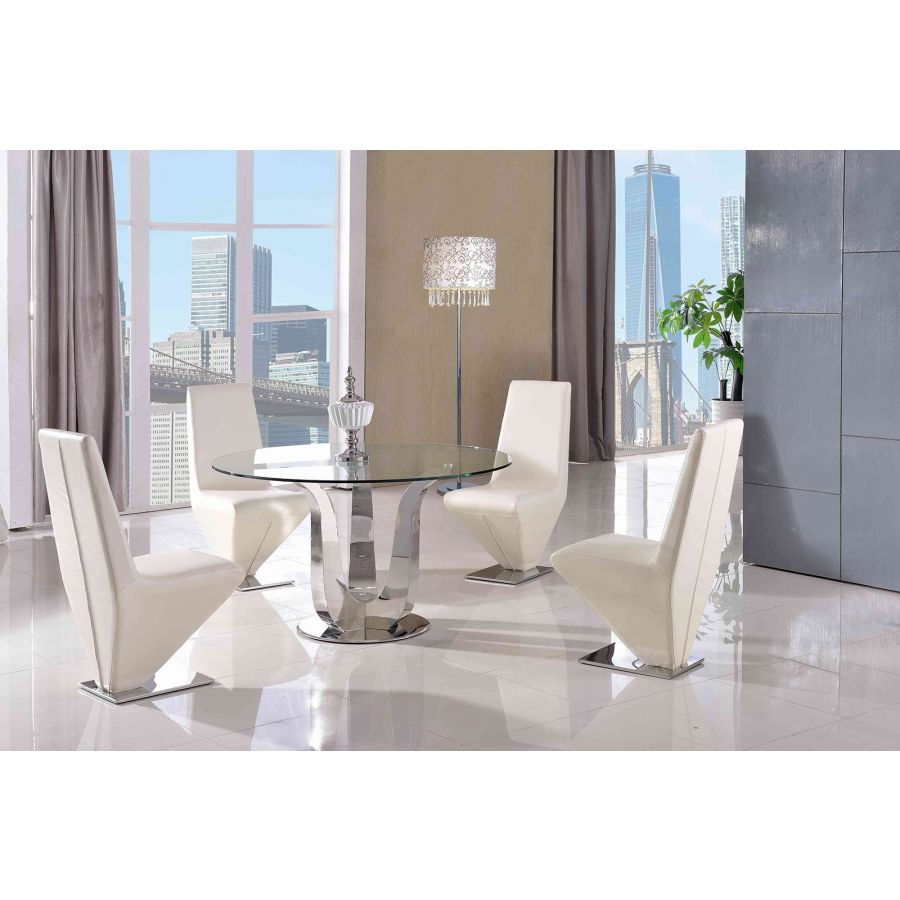 naples round glass dining table  4 rita ivory leather chairs