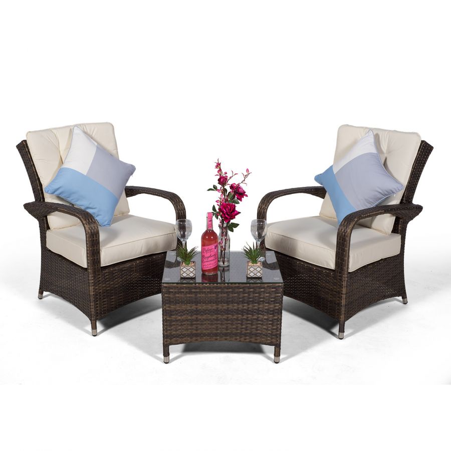 Arizona 2 Seat Rattan Lounge Chair And Table Set Rattan Set Brown Free Uk Delivery