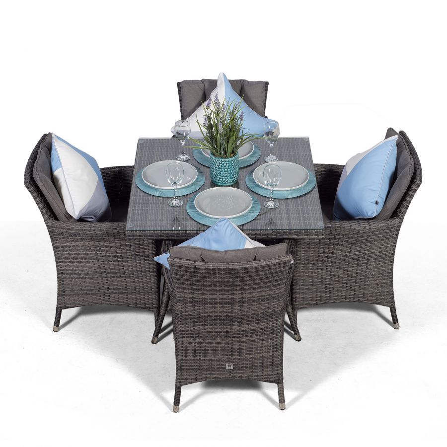 4 Seater Rattan Dining Set, Kemble 4 Seater Rattan Round Dining Table Chair Set Grey