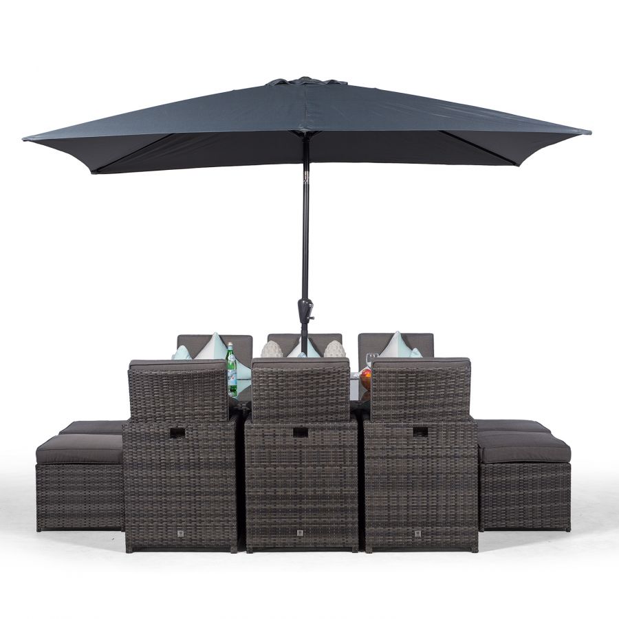 Get 10 Seater Rattan Cube Dining Set With Parasol Grey Pictures