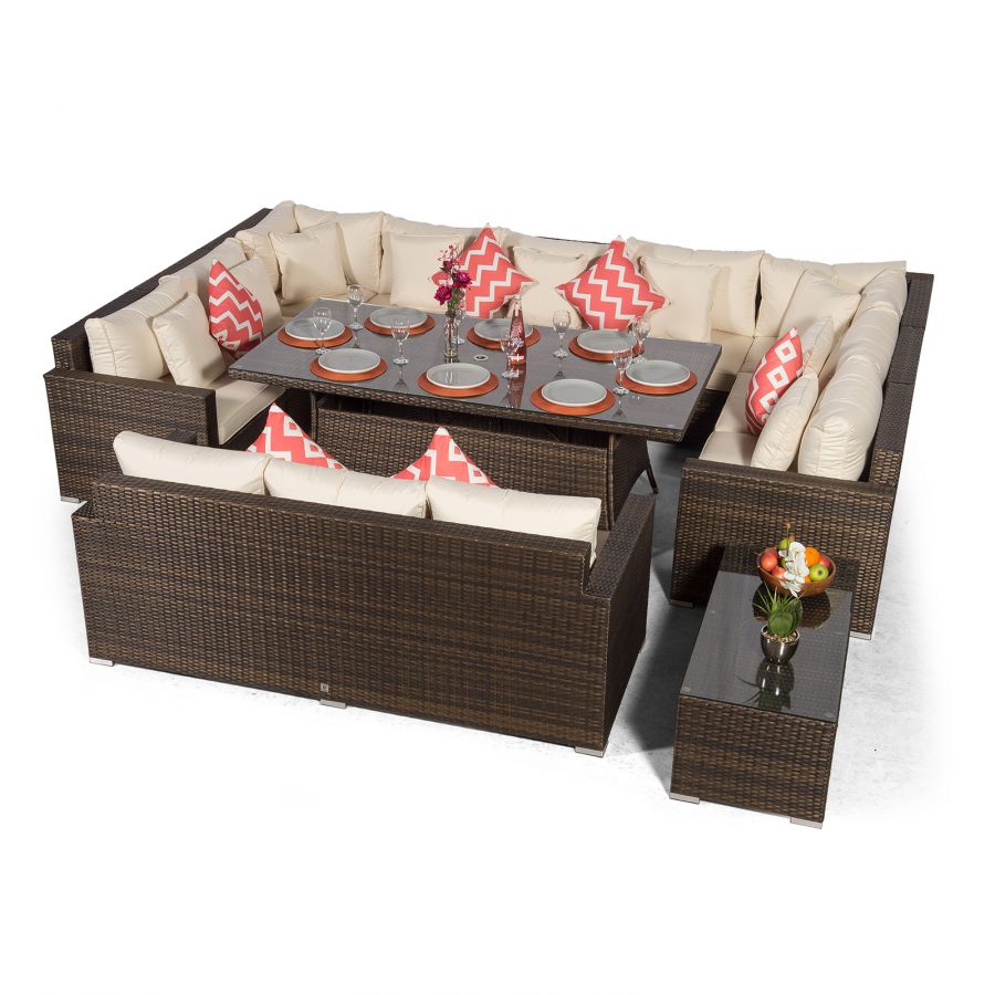 Havana Modular U Shaped 12 Seat Rattan Conversation Dining Set With 3 Seater Sofa & Coffee