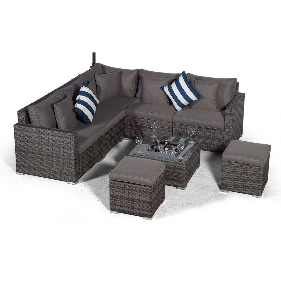 Havana - Modular 7 Seat Drinks Cooler Rattan Corner Sofa Dining Set with Stools & Coffee Table - Grey