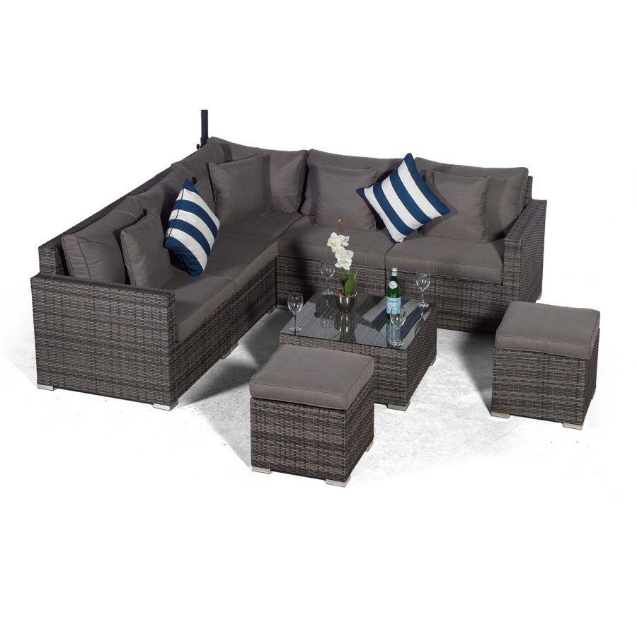 Havana - Modular 7 Seat Rattan Corner Sofa Dining Set With Stools & Coffee Table - Grey