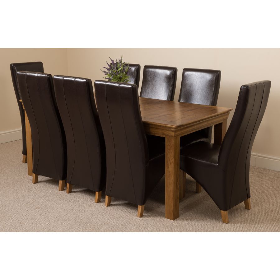 French Chateau Oak Dining Set 180cm 8 Black Chairs