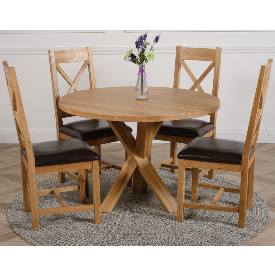 Oregon Round Oak Dining Table With 4 Berkeley Oak Chairs Oak Furniture King