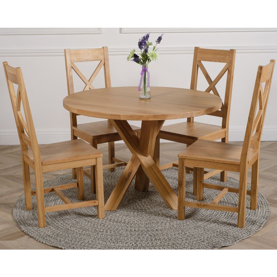 Oregon Round Oak Dining Table with 4 Berkeley Oak Chairs | Oak ...