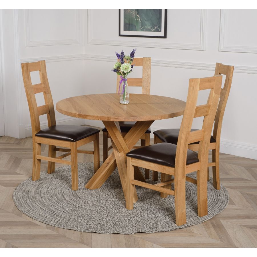 Oregon Round Oak Dining Table With 4, Small Round Oak Dining Table And 4 Chairs