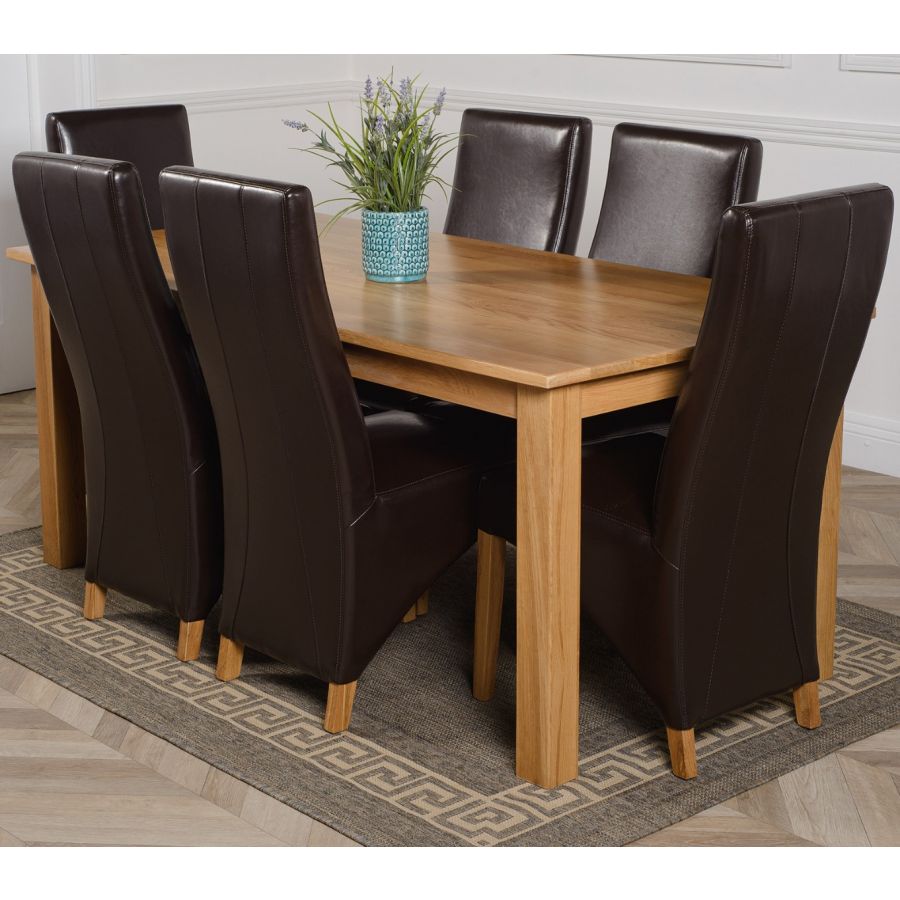 Oslo Large Oak Dining Set With 6 Lola, Large Dining Room Table Leather Chairs