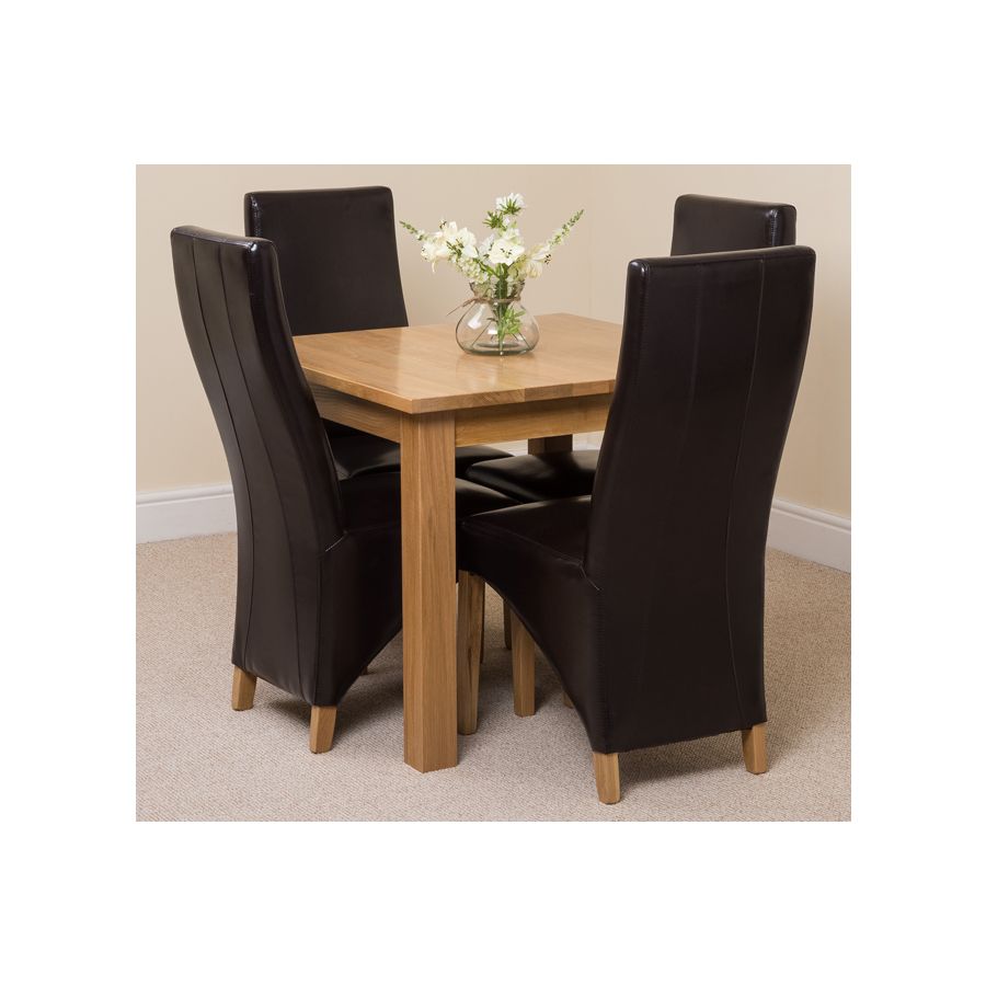 Oslo 90 x 90cm Small Square Oak Dining Set with 4 Lola Brown Leather Chairs