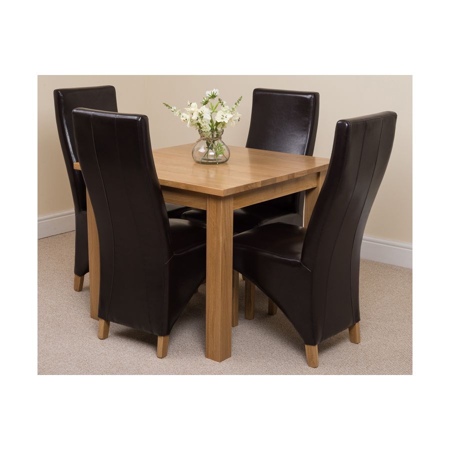 Oslo 90 x 90cm Small Square Oak Dining Set with 4 Lola Brown Leather Chairs