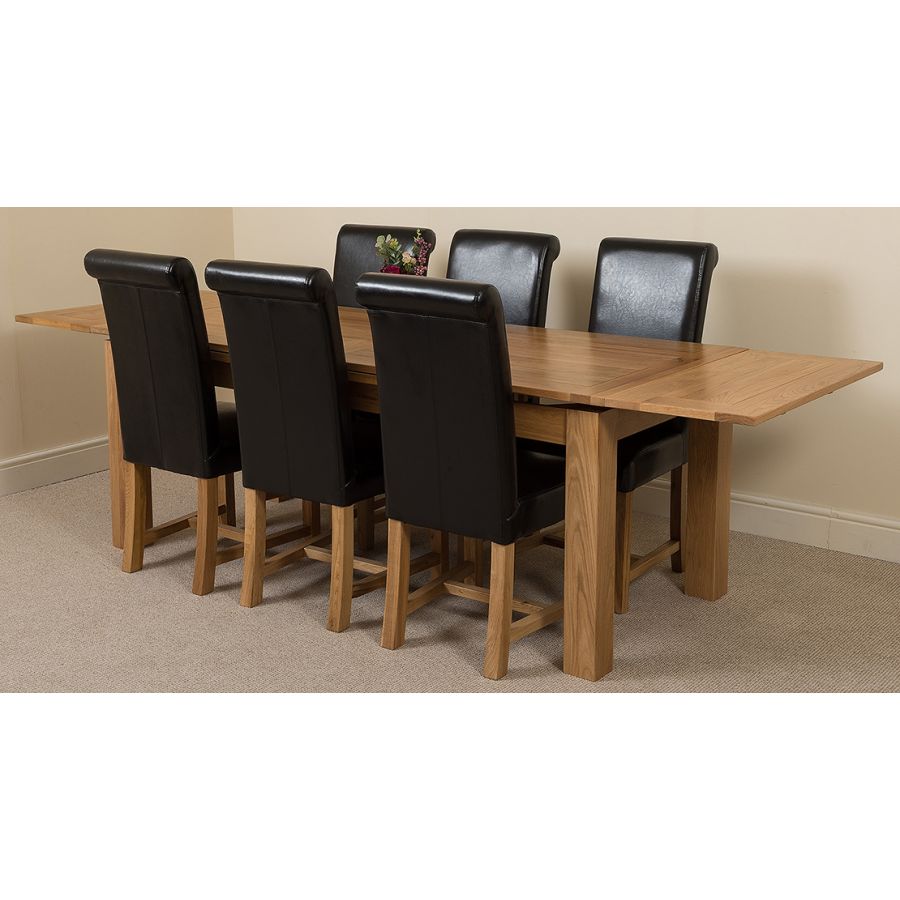 Richmond Oak Dining Set 200 280cm 6, Dining Table And 6 Leather Chairs