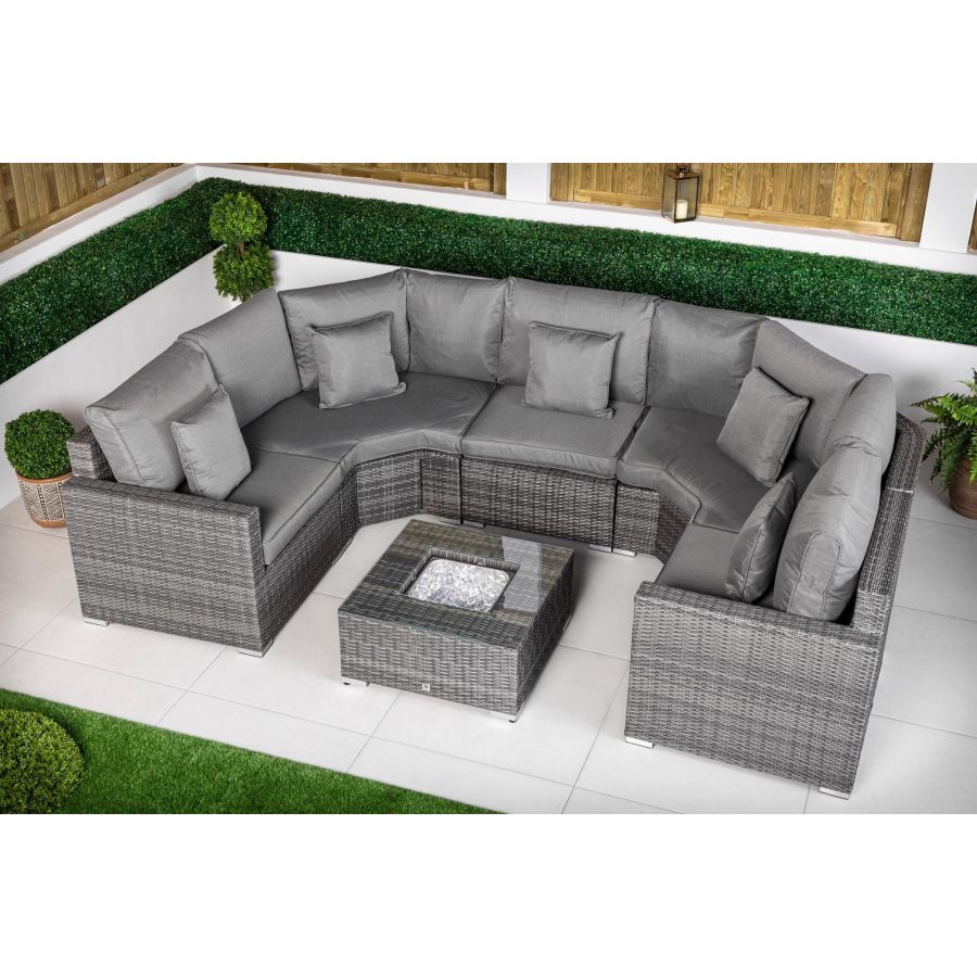 Santorini 5 Seat Rattan Sofa Set With Ice Bucket Coffee Table - Grey