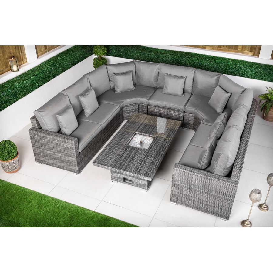 Santorini 7 Seat Rattan Sofa Set With Height Adjustable Ice Bucket Coffee Table - Grey