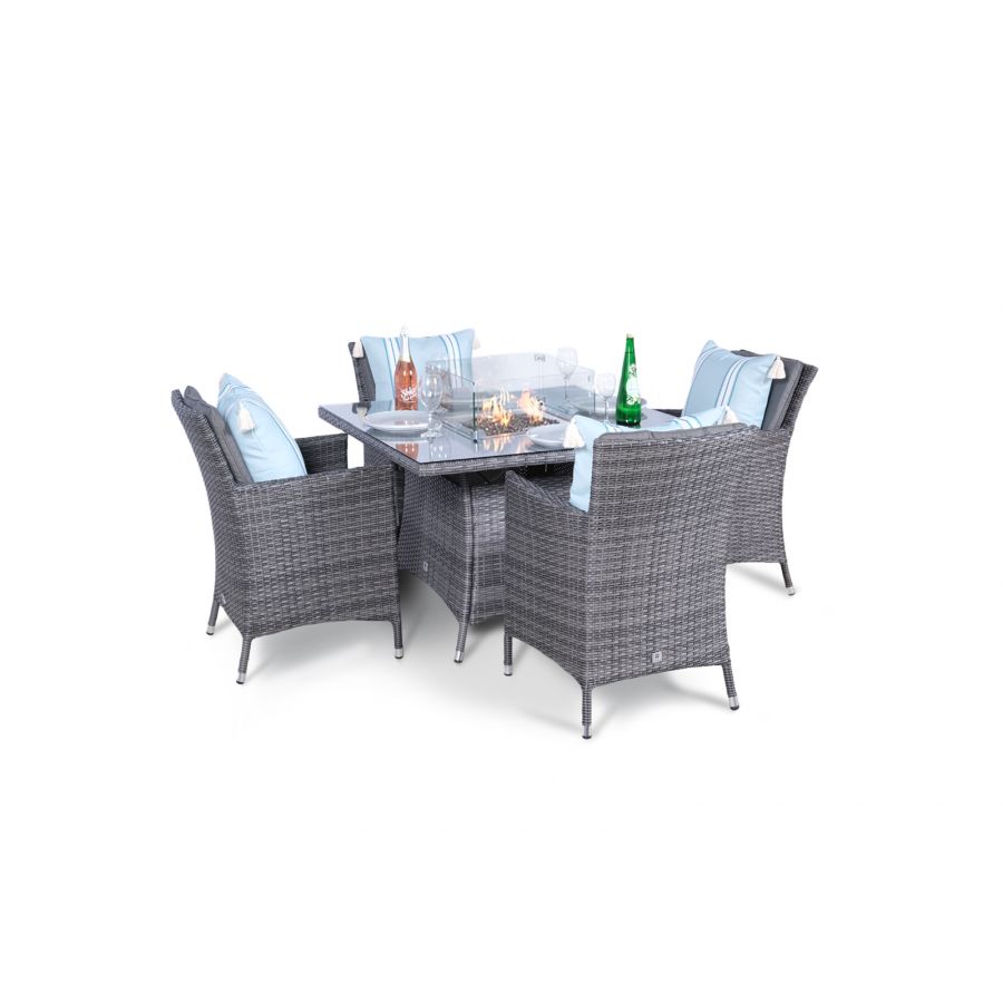 Savannah Fire Pit 4 Seater Square Rattan Dining Set - Grey