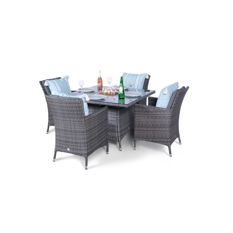 Savannah Fire Pit 4 Seater Square Rattan Dining Set - Grey