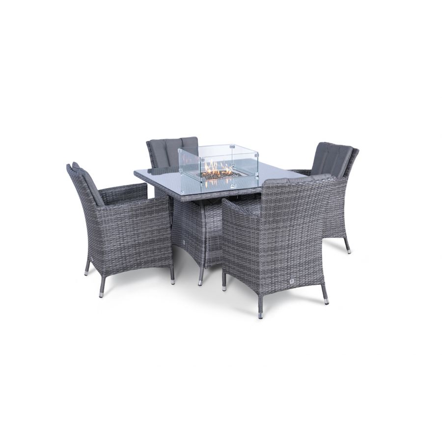 Savannah Fire Pit 4 Seater Square Rattan Dining Set - Grey