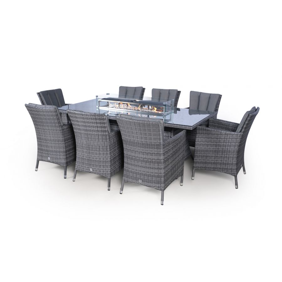 Savannah Fire Pit 8 Seater Rectangle Rattan Dining Set - Grey