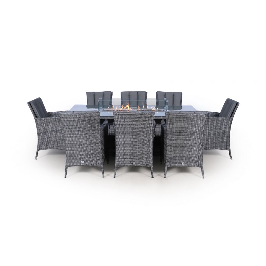 Savannah Fire Pit 8 Seater Rectangle Rattan Dining Set - Grey