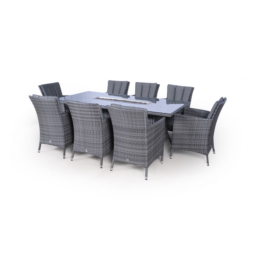 Savannah Fire Pit 8 Seater Rectangle Rattan Dining Set - Grey