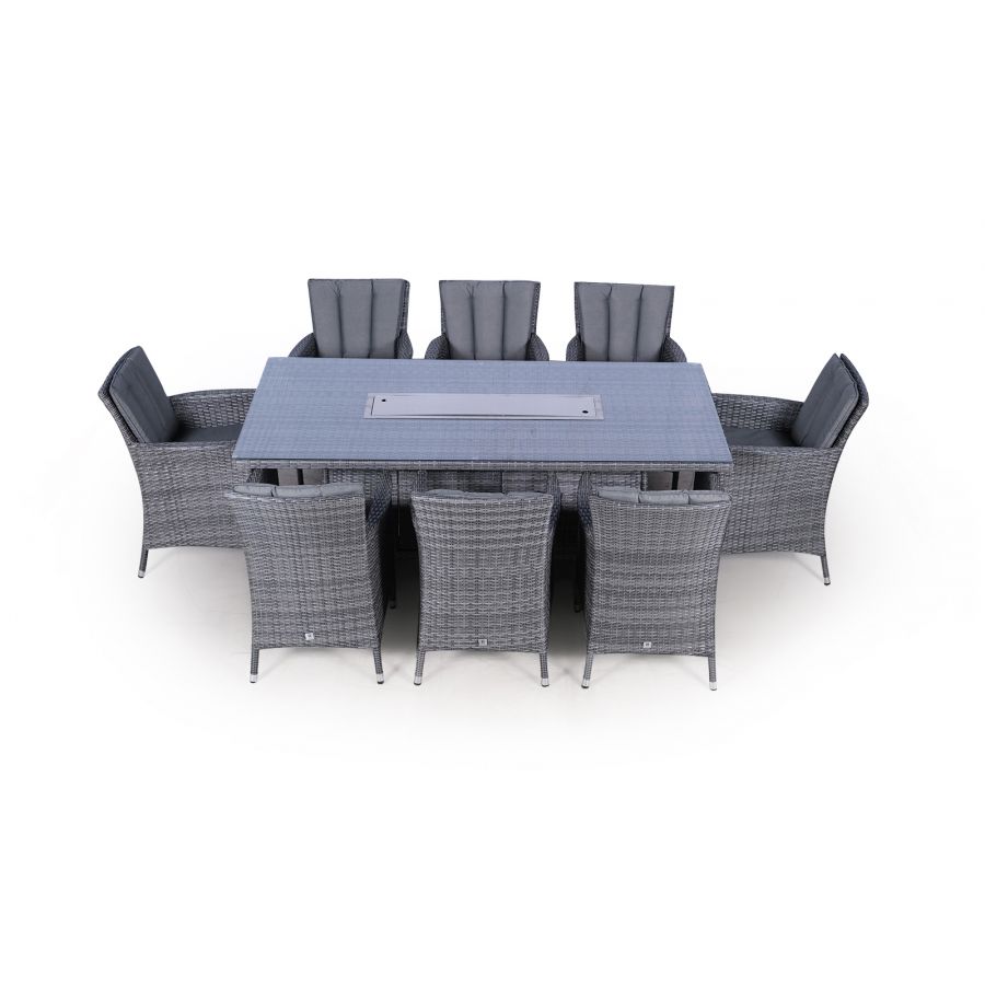 Savannah Fire Pit 8 Seater Rectangle Rattan Dining Set - Grey