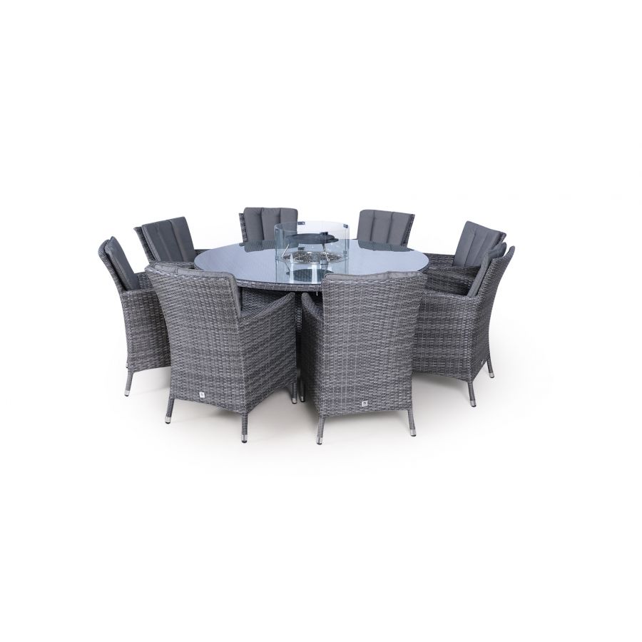 Savannah Fire Pit 8 Seater Round Rattan Dining Set - Grey