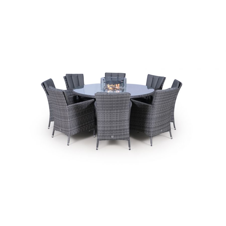 Savannah Fire Pit 8 Seater Round Rattan Dining Set - Grey