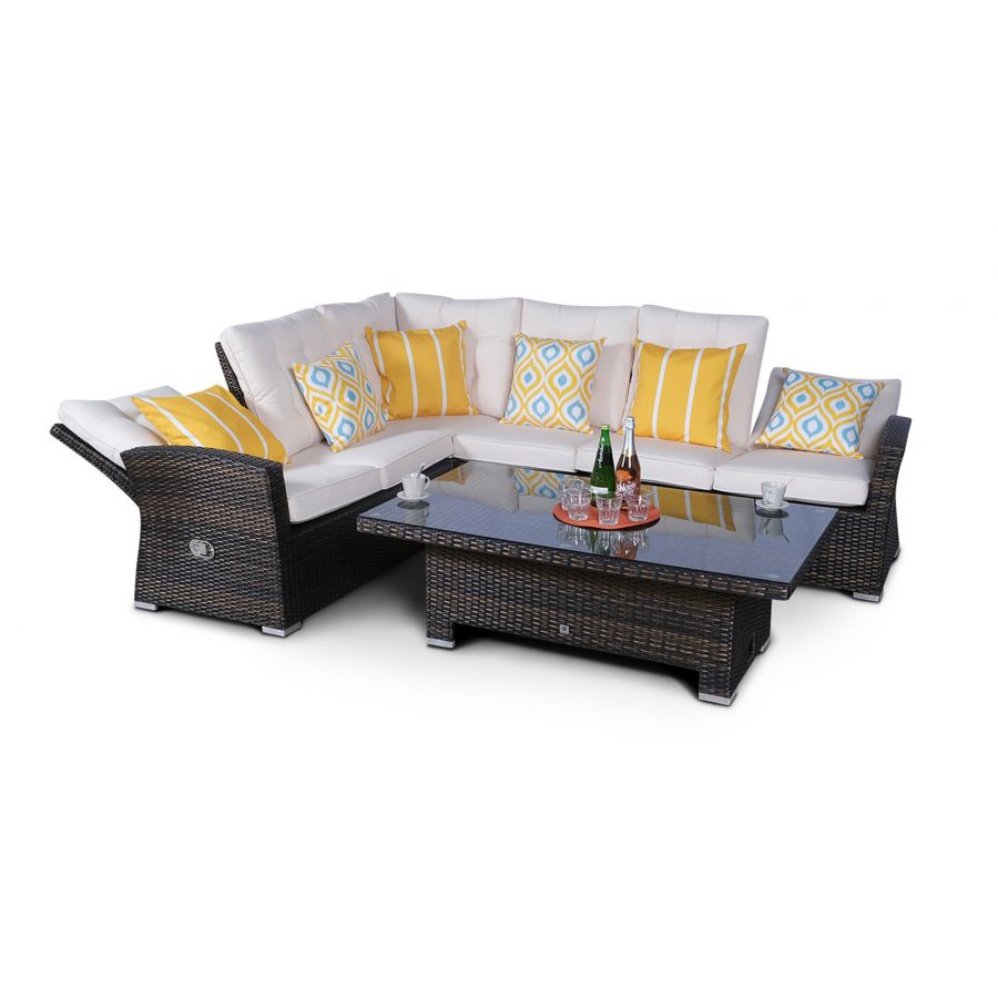 Seville Modular Rattan Corner Sofa Dining Set - Brown