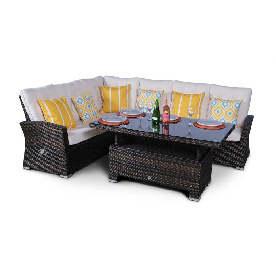 Seville Modular Rattan Corner Sofa Dining Set - Brown