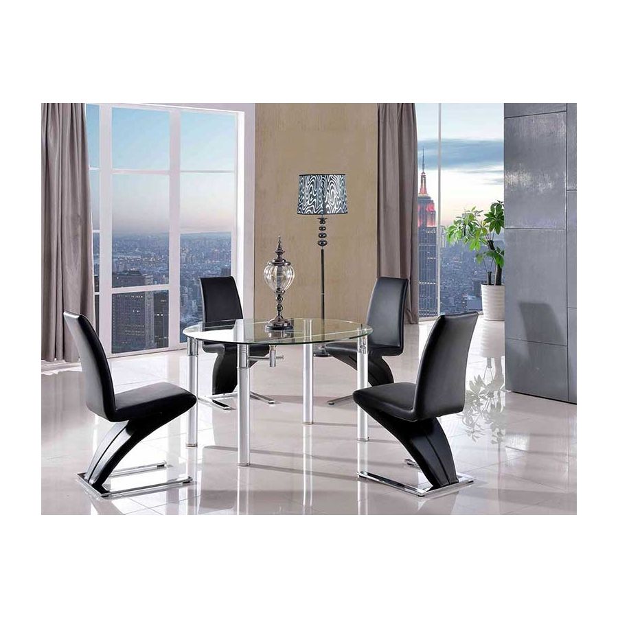 Torino Round Extendable Glass Dining Table & 4 Zed Black Leather Chairs