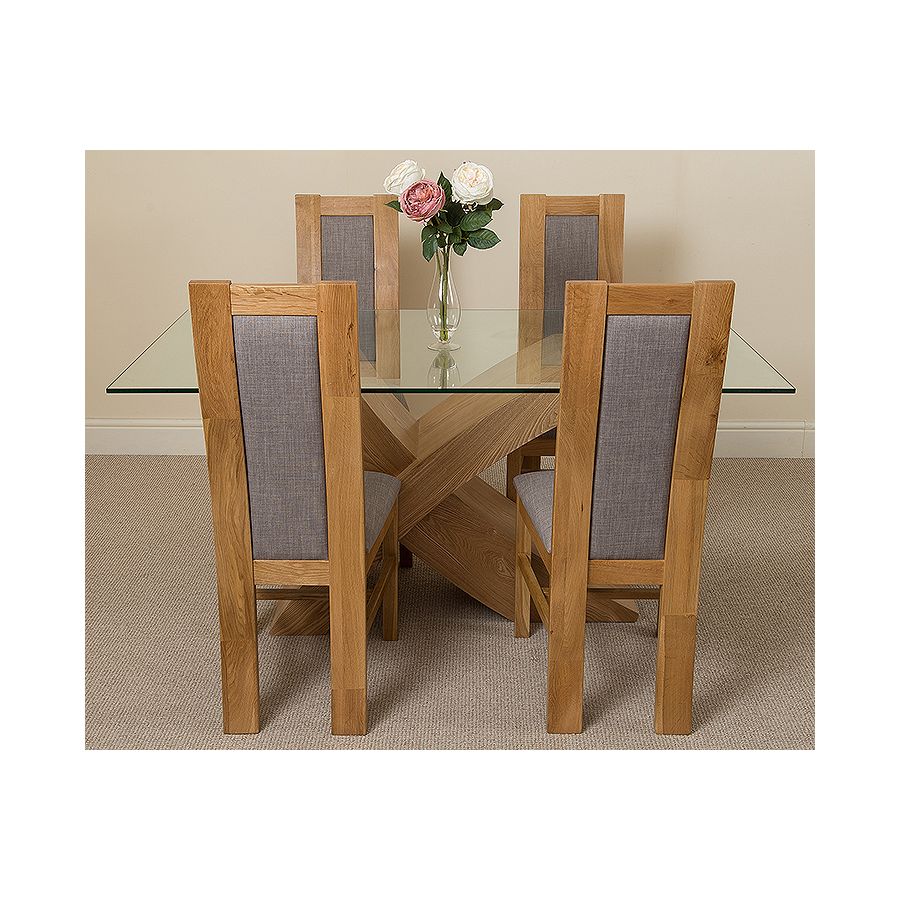 Valencia Oak Small Glass Dining Table & 4 Stanford Oak Chairs