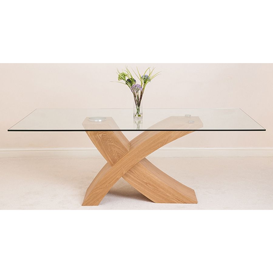 Valencia Oak Large Glass Dining Table & 8 Stanford Oak Chairs