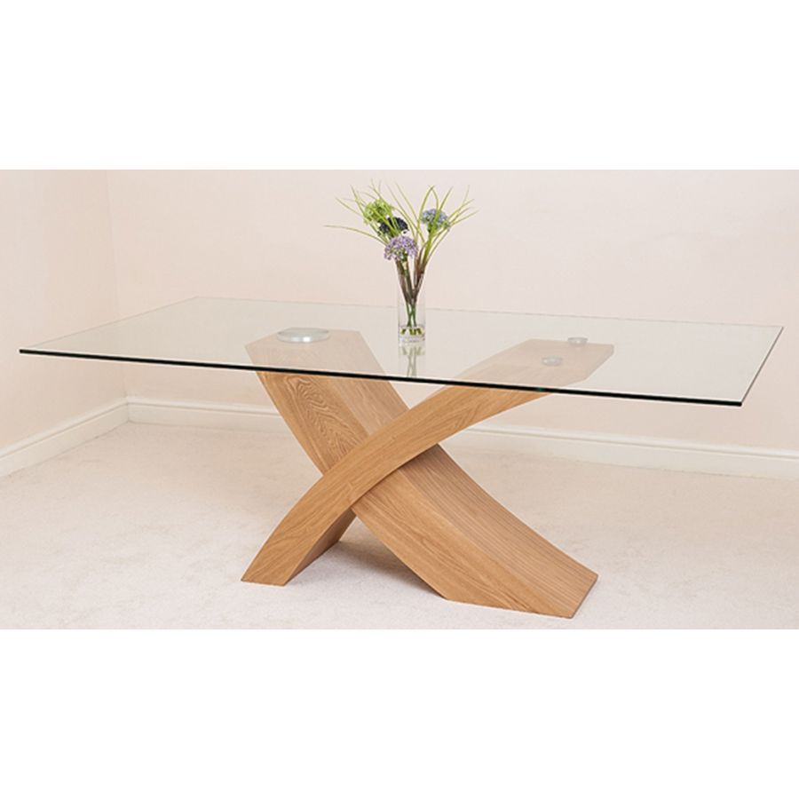 Valencia Oak Large Glass Dining Table & 8 Stanford Oak Chairs