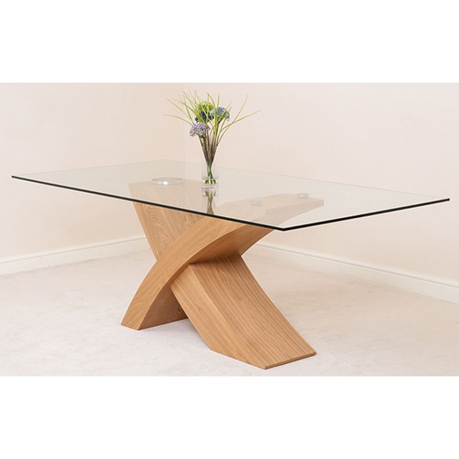 Valencia Oak Large Glass Dining Table & 8 Stanford Oak Chairs