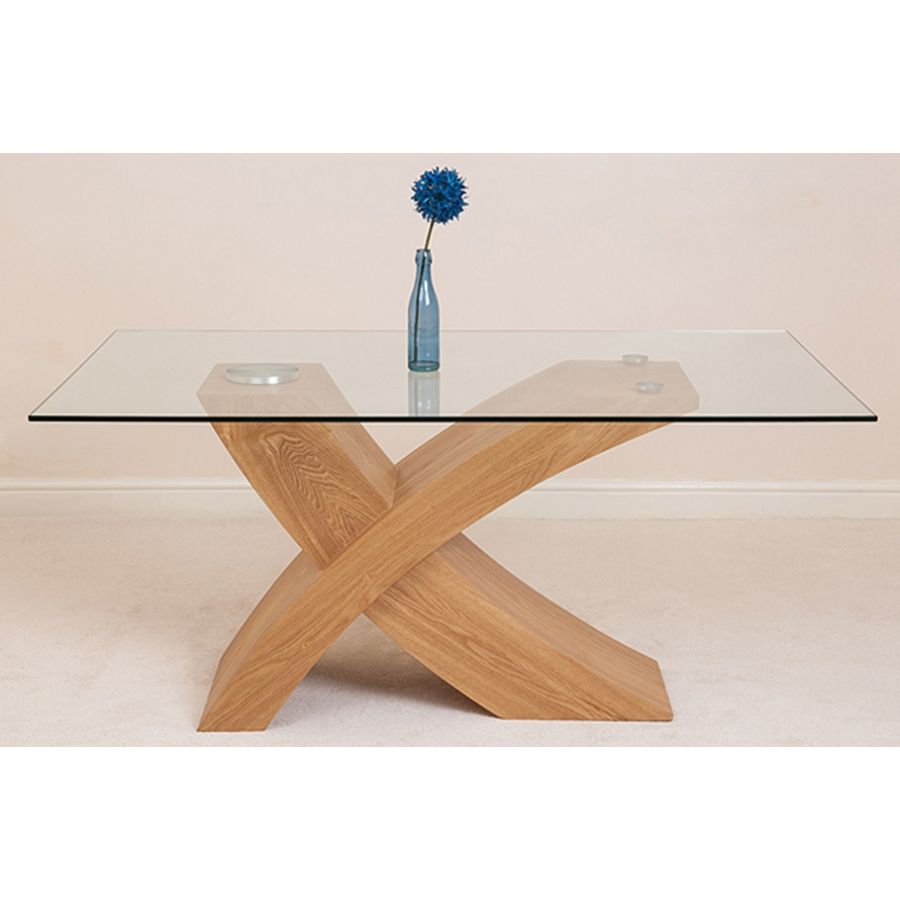 Valencia Oak Small Glass Dining Table & 4 Washington Black Leather Chairs