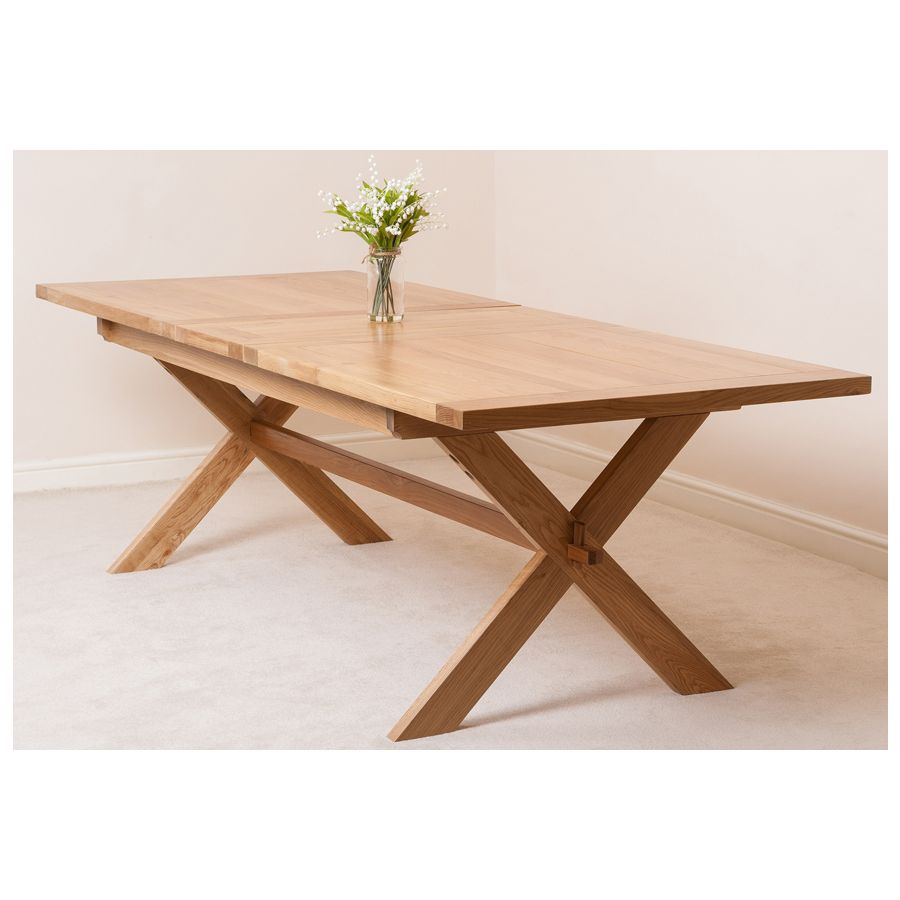 Vermont Cross Leg Oak Extending Dining Table with 6 Stanford Oak Dining Chairs