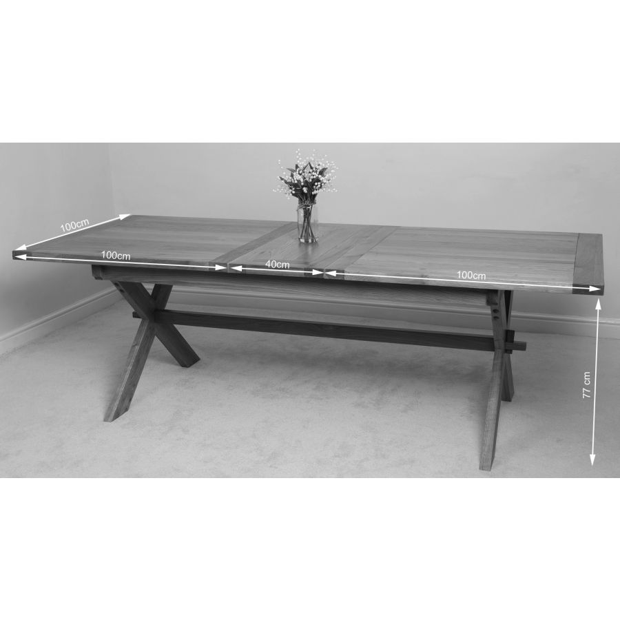 Vermont Cross Leg Oak Extending Dining Table with 6 Berkeley Oak Chairs