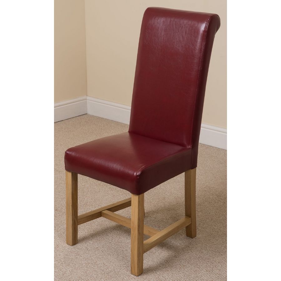Dakota Small Oak Dining Table with 4 Washington Burgundy Leather Chairs