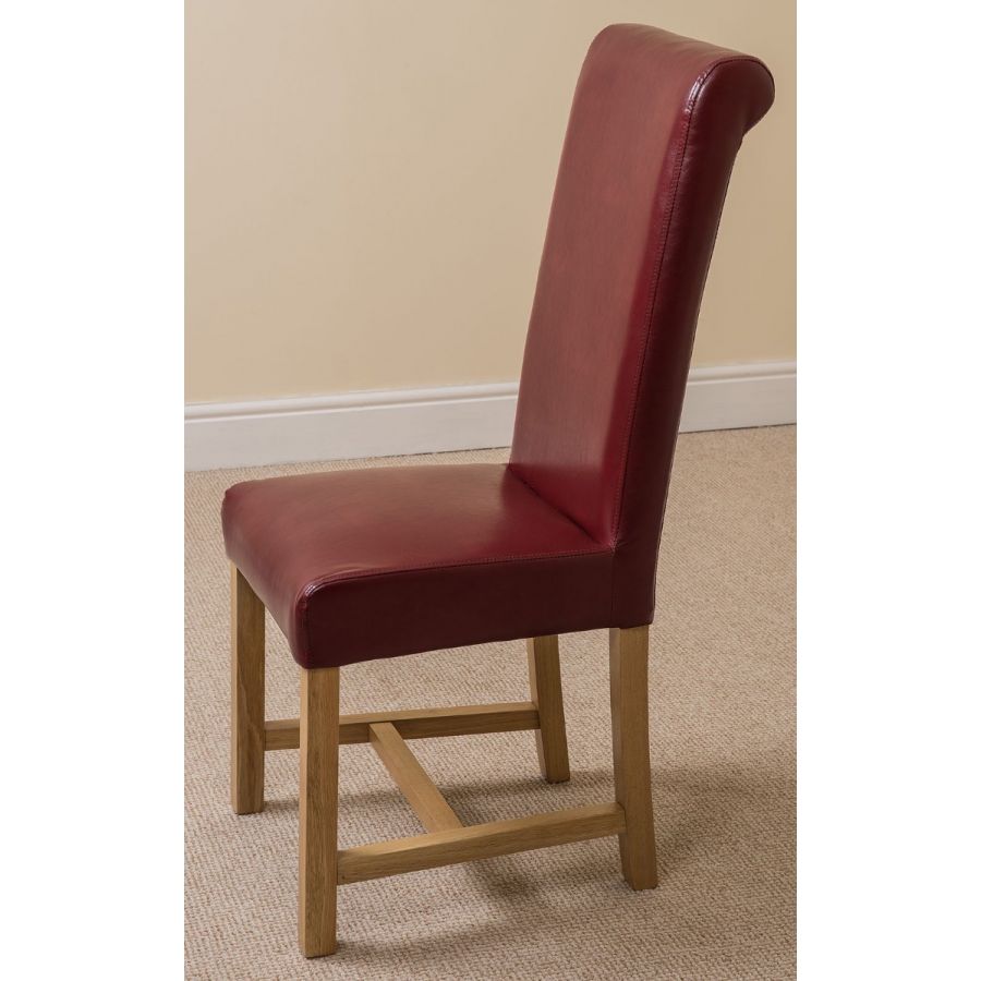 Dakota Small Oak Dining Table with 4 Washington Burgundy Leather Chairs