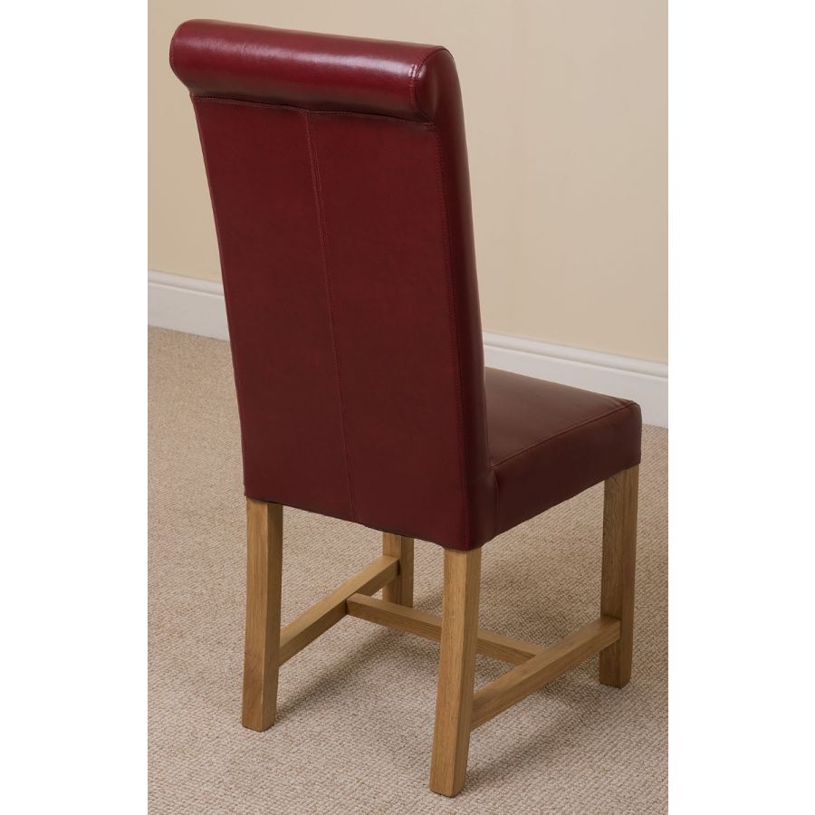 Dakota Small Oak Dining Table with 4 Washington Burgundy Leather Chairs