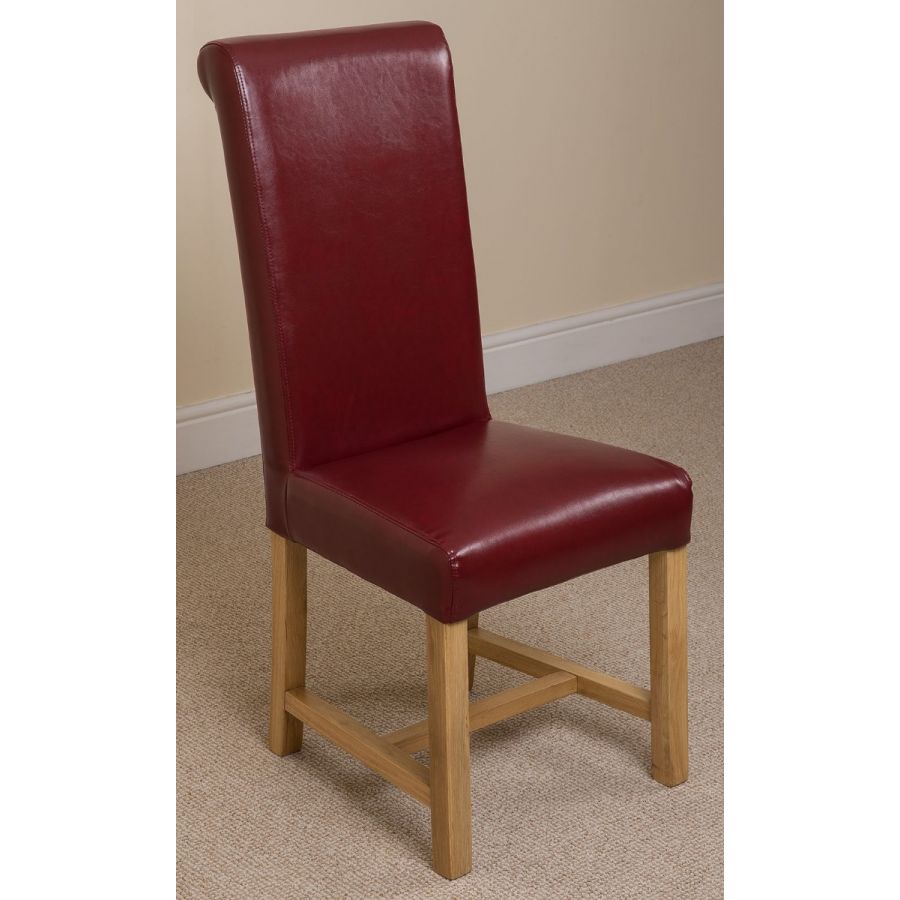 Dakota Small Oak Dining Table with 4 Washington Burgundy Leather Chairs