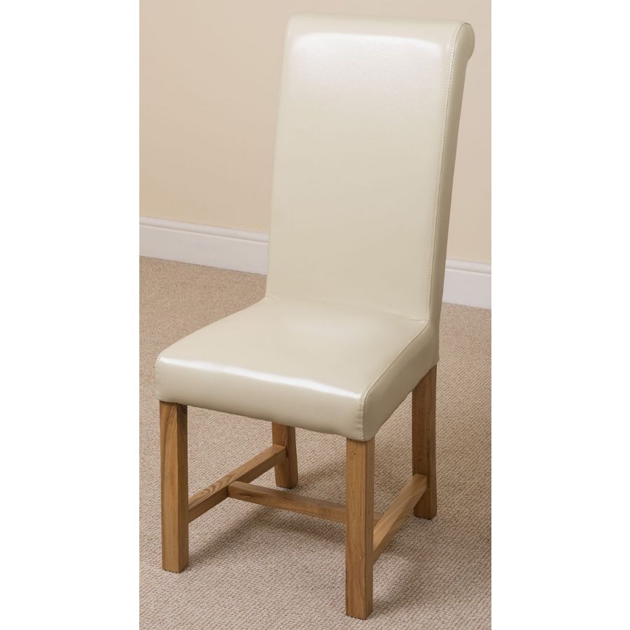 Dakota Small Oak Dining Table with 4 Washington Ivory Leather Chairs