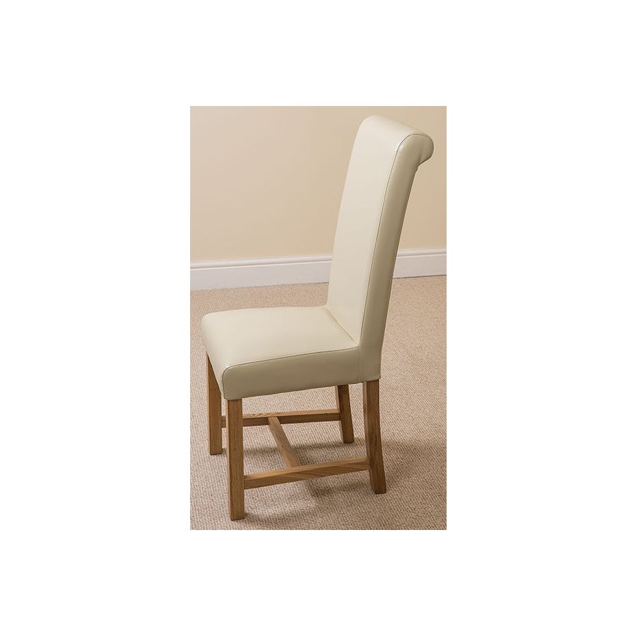 Edmonton Round Extendable Oak Dining Set with 6 Washington Ivory Leather Chairs