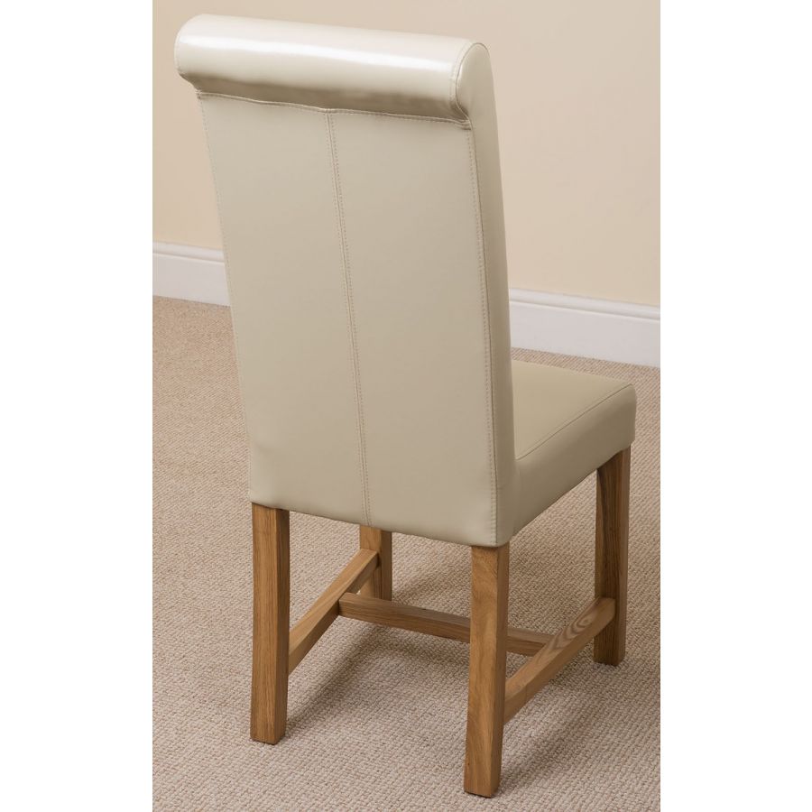 Oregon Round Oak Dining Table with 4 Washington Ivory Leather Chairs