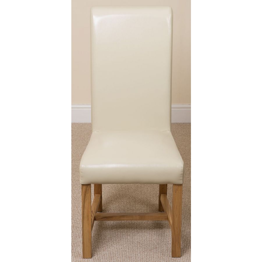 Oregon Round Oak Dining Table with 4 Washington Ivory Leather Chairs